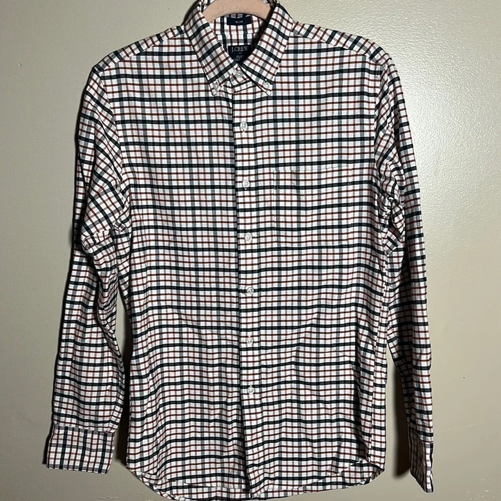 J Crew Men’s Flex Oxford Slim Plaid‎ Shirt | Small
